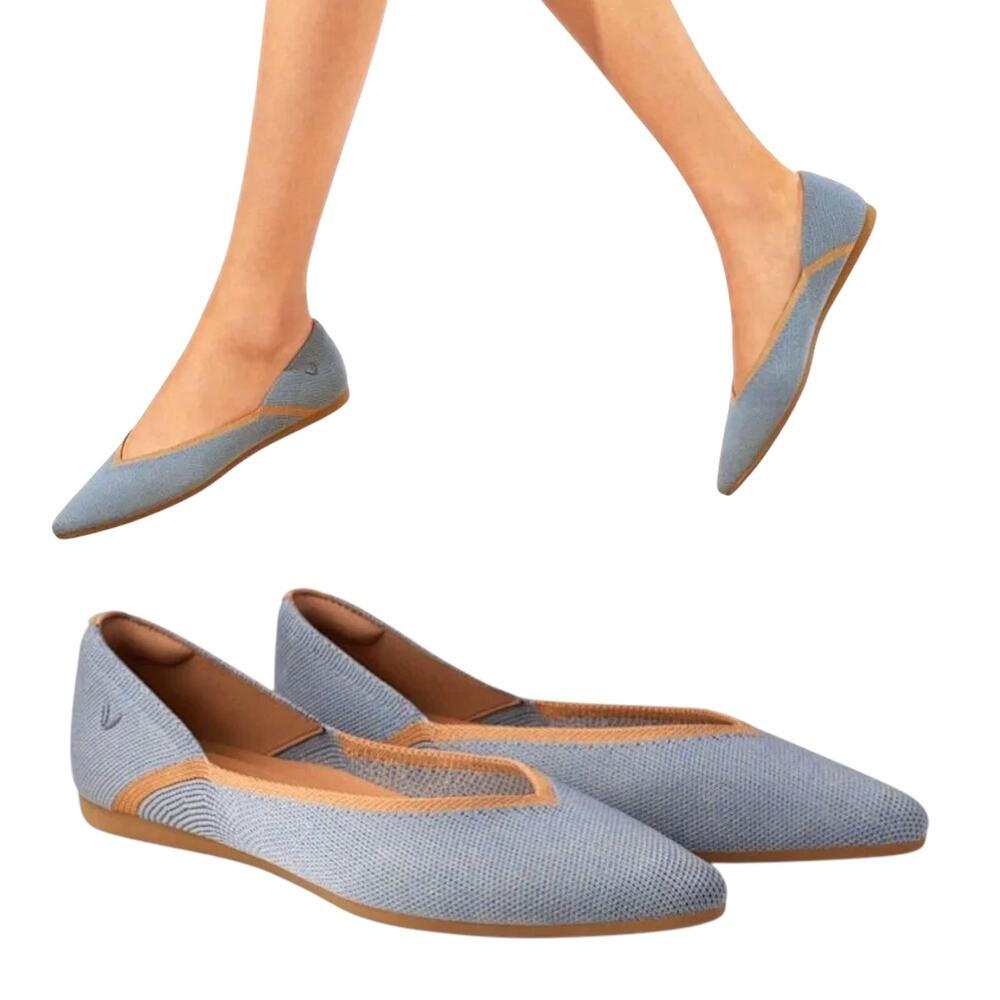 Vivaia NWT Valencia Pointed-Toe Knit Ballet V-Cut Flats Sandy Blue SZ 39 EU 8 US